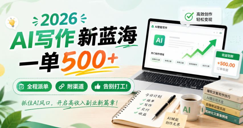 2026 AI写作新蓝海,一单500+,全程派单,附渠道,告别打工!【揭秘】-米壳知道—知识分享平台