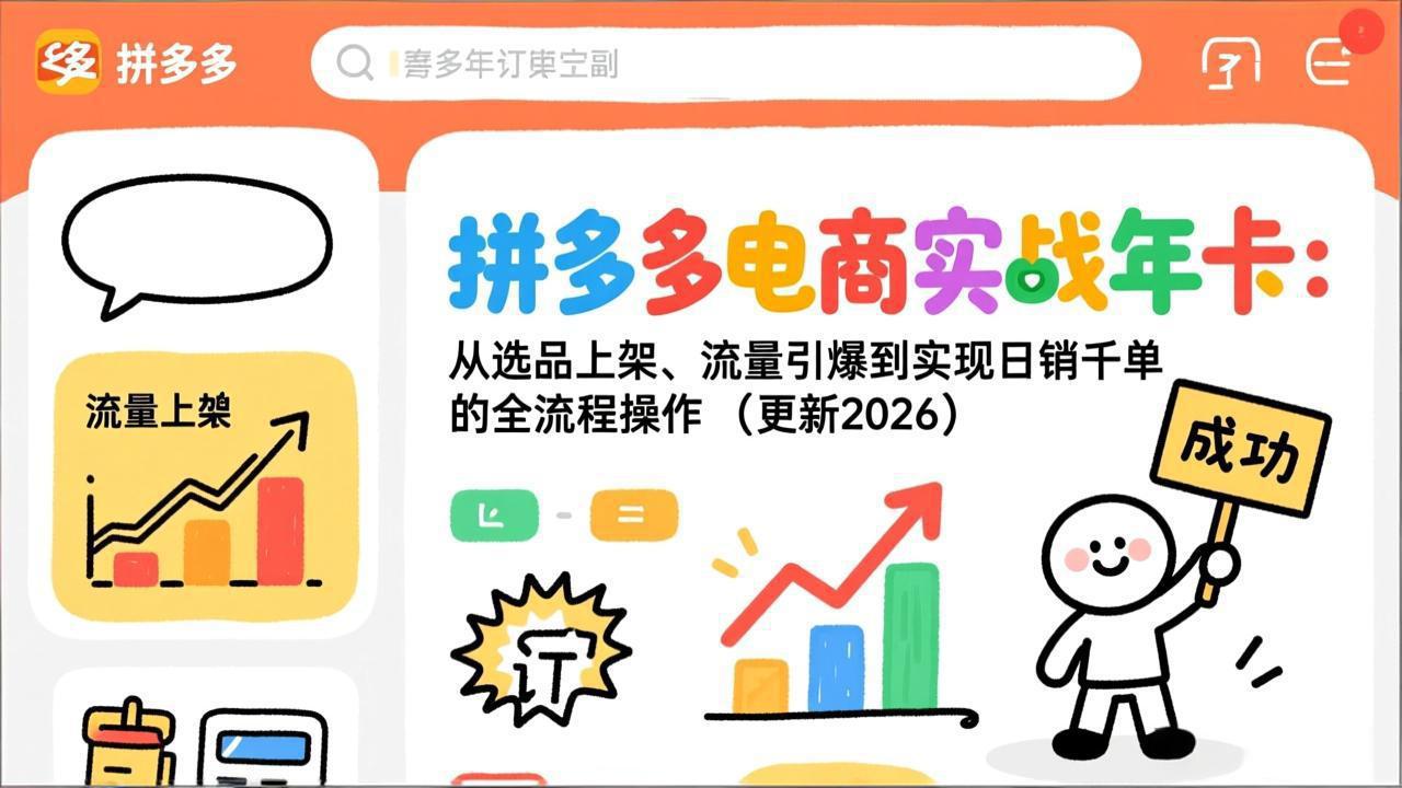 拼多多电商实战年卡：从选品上架、流量引爆到实现日销千单的全流程操作(更新2026年8月-米壳知道—知识分享平台