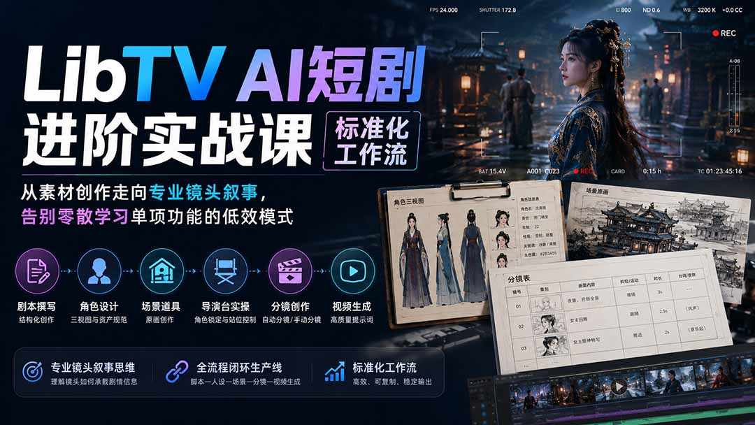 LibTV AI短剧进阶实操课标准化工作流;从素材创作走向专业镜头叙事,告别零散学习单项功能的低效模式-米壳知道—知识分享平台