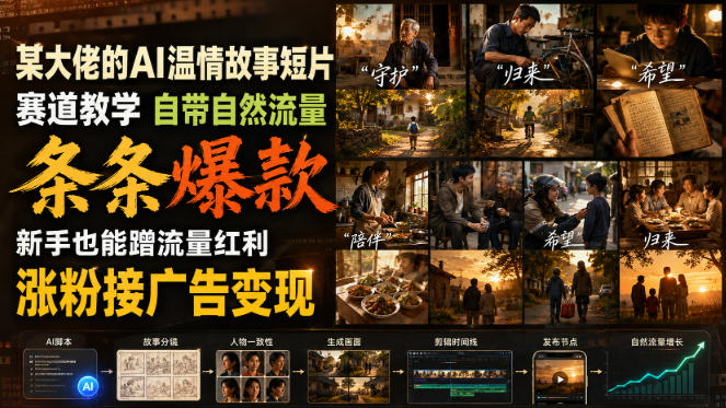 某大佬的AI温情故事短片赛道教学，自带自然流量，条条爆款，新手也能蹭流量红利，涨粉接广告变现-米壳知道—知识分享平台