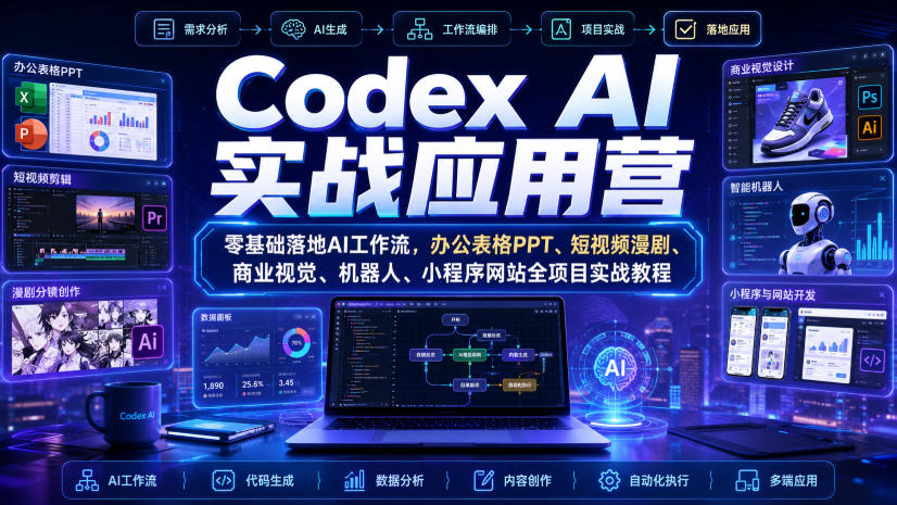 Codex AI实战应用营｜零基础落地AI工作流，办公表格PPT、短视频漫剧、商业视觉、机器人、小程序网站全项目实战教程-米壳知道—知识分享平台