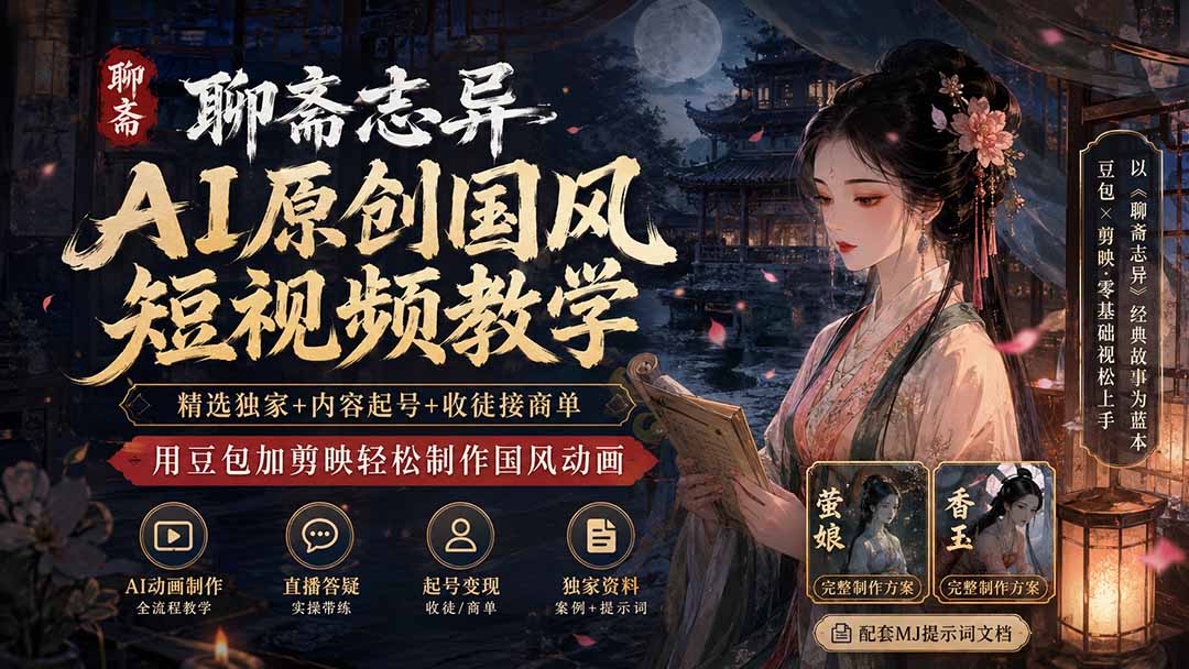 聊斋志异AI原创国风短视频教学;精选独家+内容起号+收徒接商单,用豆包加剪映轻松制作国风动画-米壳知道—知识分享平台