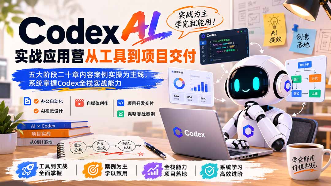 Codex AI实战应用营从工具到项目交付；五大阶段二十章内容案例实操为主线，系统掌握Codex全栈实战能力-米壳知道—知识分享平台
