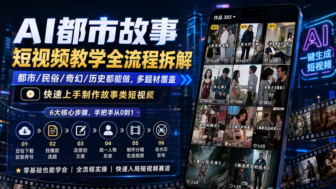 AI都市故事短视频教学全流程拆解；都市/民俗/奇幻/历史都能做多题材覆盖，快速上手制作故事类短视频-米壳知道—知识分享平台