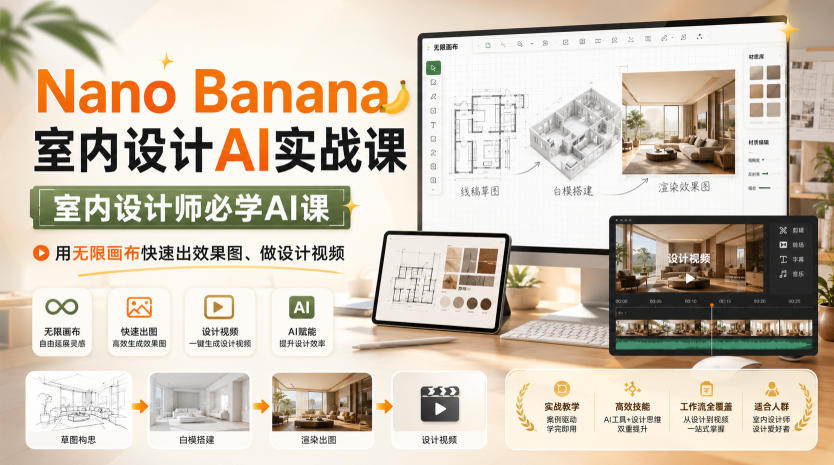 Nano Banana室内设计AI实战课，室内设计师必学AI课，用无限画布快速出效果图、做设计视频-米壳知道—知识分享平台