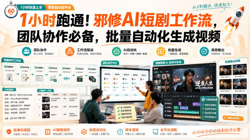1小时跑通！邪修AI短剧工作流，团队协作必备，批量自动化生成视频-米壳知道—知识分享平台