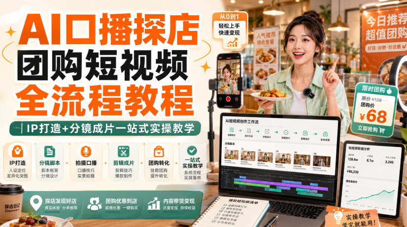 AI口播探店团购短视频全流程教程｜IP打造+分镜成片一站式实操教学-米壳知道—知识分享平台