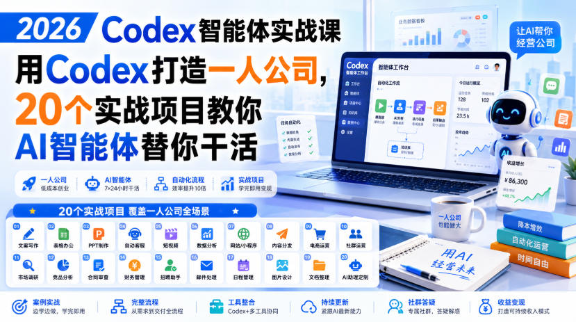 2026 Codex智能体实战课，用Codex打造一人公司，20个实战项目教你AI智能体替你干活-米壳知道—知识分享平台