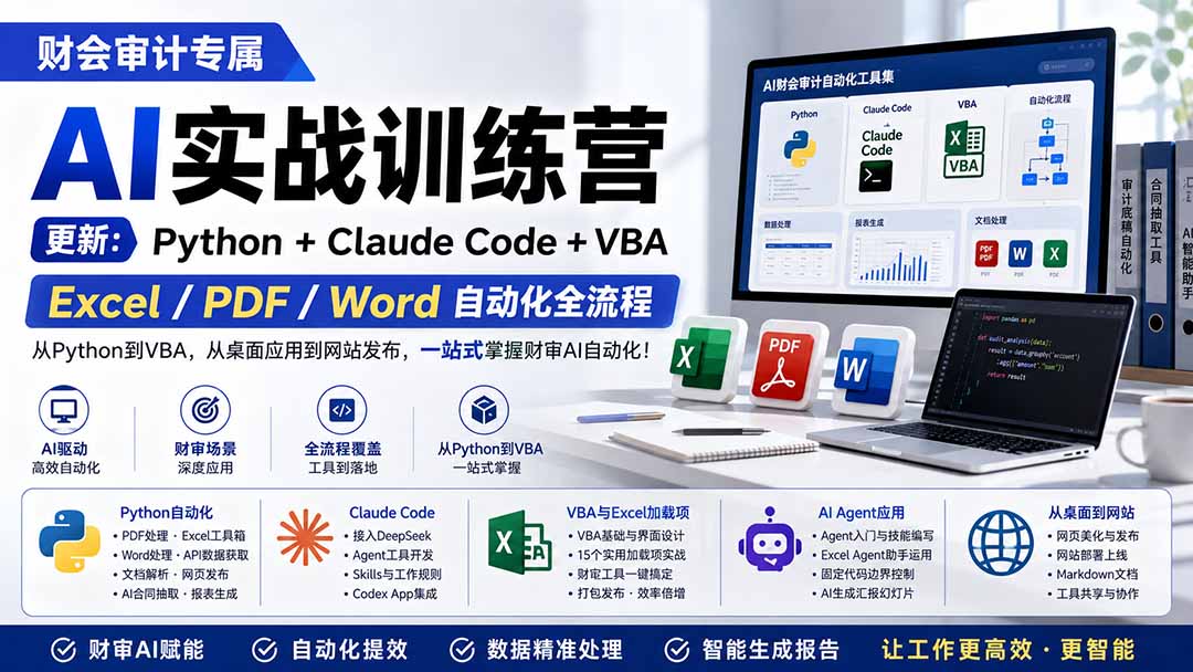 财会审计专属 AI实战训练营：Python+Claude Code+VBA，Excel/PDF/Word自动化全流程 (更新-米壳知道—知识分享平台