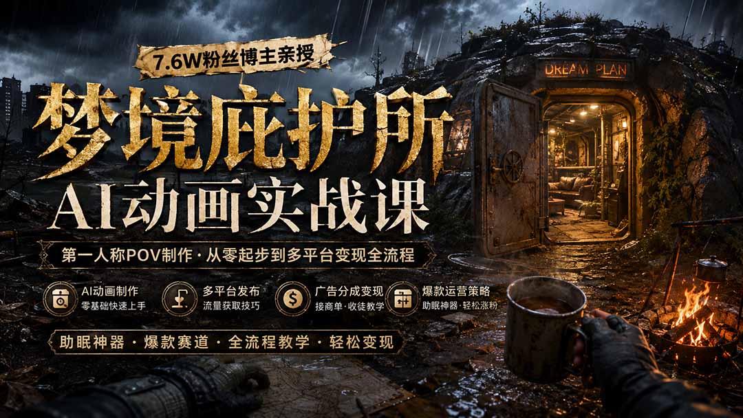 梦境庇护所AI动画实战课：7.6W粉丝博主亲授第一人称POV制作，从零起步到多平台发布变现全流程-米壳知道—知识分享平台