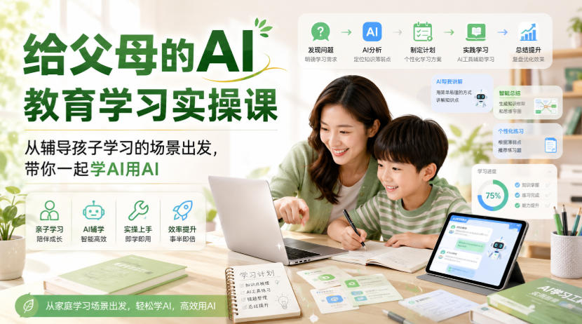 给父母的AI教育学习实操课，从辅导孩子学习的场景出发，带你一起学AI用AI-米壳知道—知识分享平台