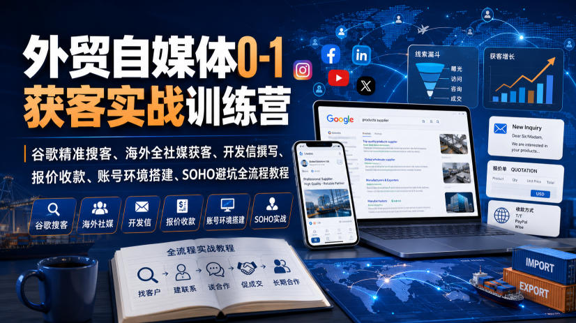 外贸自媒体0-1获客实战训练营｜谷歌精准搜客、海外全社媒获客、开发信撰写、报价收款、账号环境搭建、SOHO避坑全流程教程(更新)-米壳知道—知识分享平台