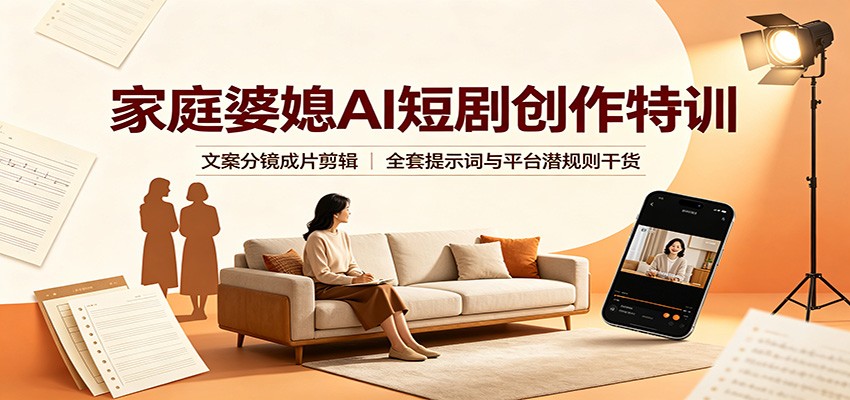 家庭婆媳AI短剧创作特训：文案分镜成片剪辑，全套提示词与平台潜规则干货-米壳知道—知识分享平台