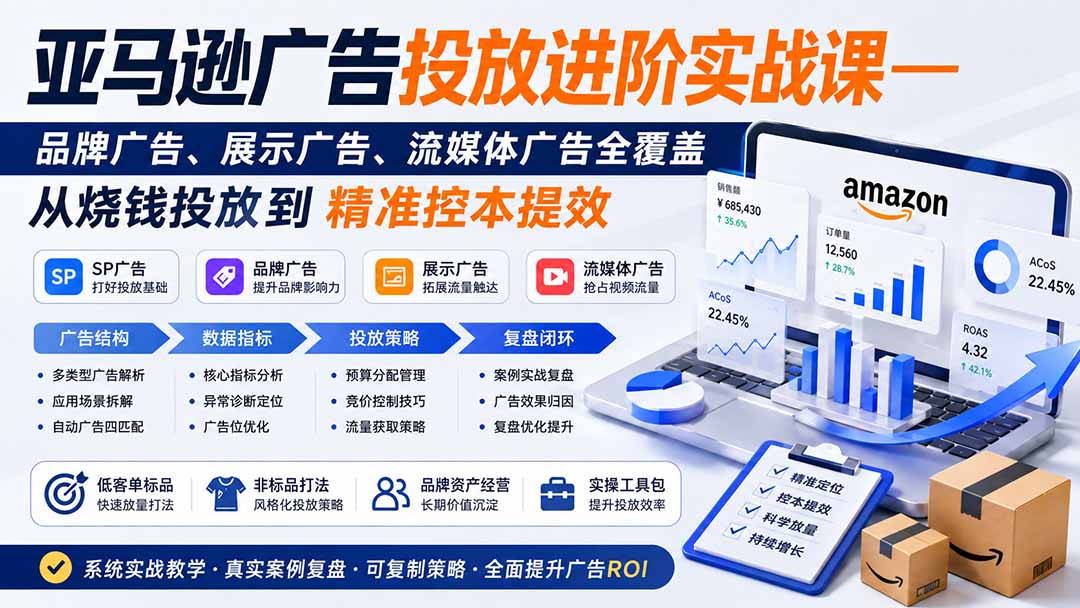 亚马逊广告投放进阶实战课——品牌广告、展示广告、流媒体广告全覆盖，从烧钱投放到精准控本提效-米壳知道—知识分享平台