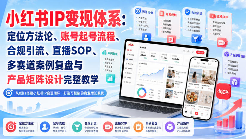 小红书IP变现体系：定位方法论、账号起号流程、合规引流、直播SOP、多赛道案例复盘与产品矩阵设计完整教学-米壳知道—知识分享平台