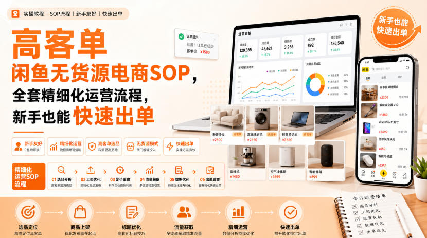 高客单闲鱼无货源电商SOP，全套精细化运营流程，新手也能快速出单-米壳知道—知识分享平台