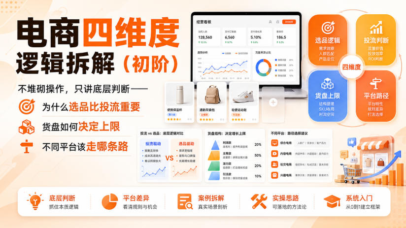 电商四维度逻辑拆解(初阶)不堆砌操作，只讲底层判断——为什么选品比投流重要、货盘如何决定上限、不同平台该走哪条路-米壳知道—知识分享平台