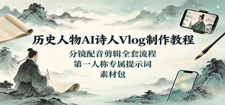 历史人物AI诗人Vlog制作教程：分镜配音剪辑全套流程，第一人称专属提示词素材包-米壳知道—知识分享平台