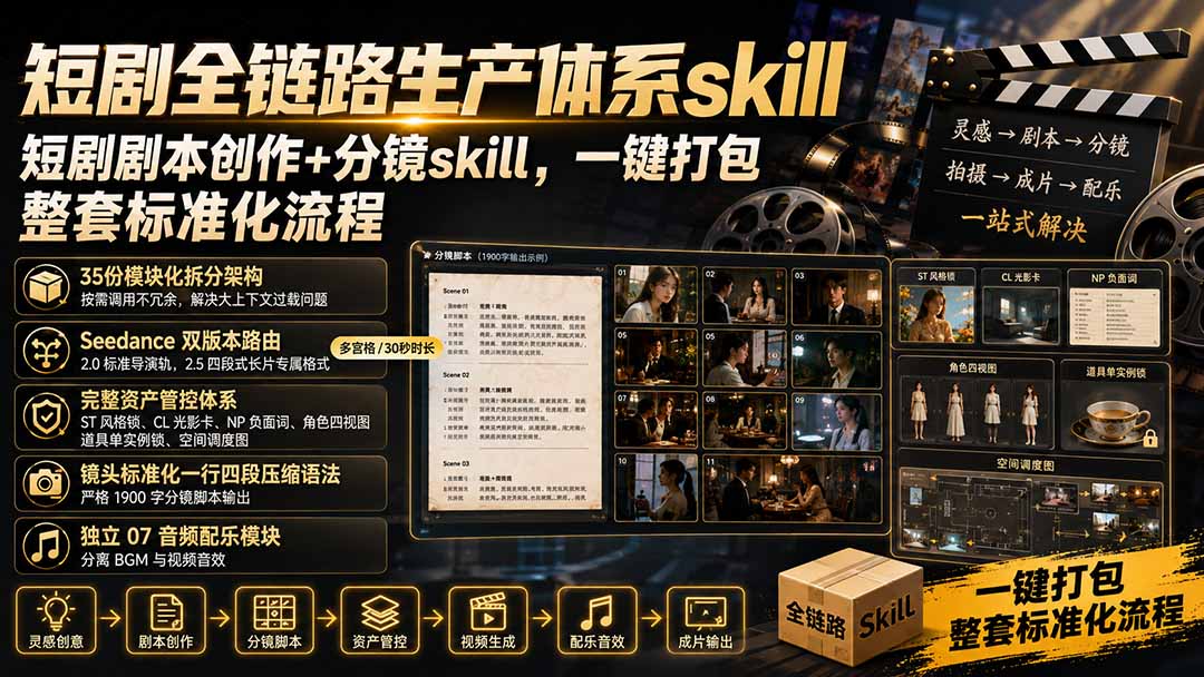 短剧全链路生产体系skill，短剧剧本创作+分镜skill，一键打包，整套标准化流程-米壳知道—知识分享平台