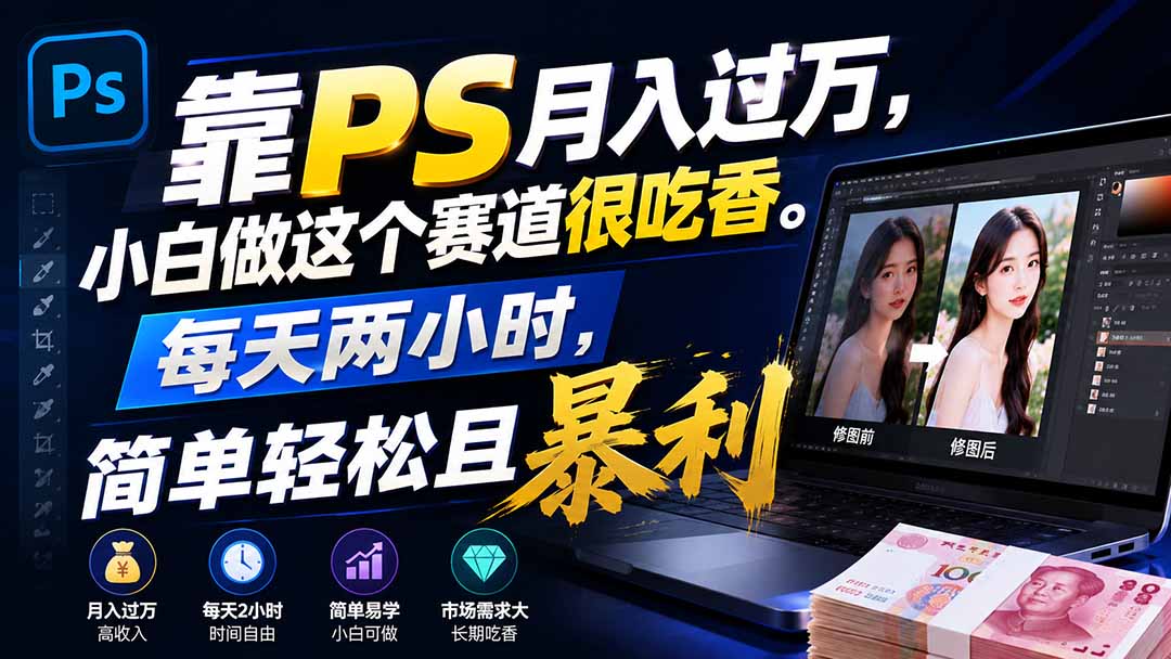 靠PS月入过万，小白做这个赛道很吃香。每天两小时，简单轻松且暴利-米壳知道—知识分享平台