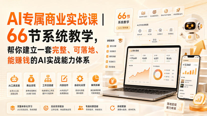 AI专属商业实战课|66节系统教学,帮你建立一套完整、可落地、能賺钱的AI实战能力体系-米壳知道—知识分享平台