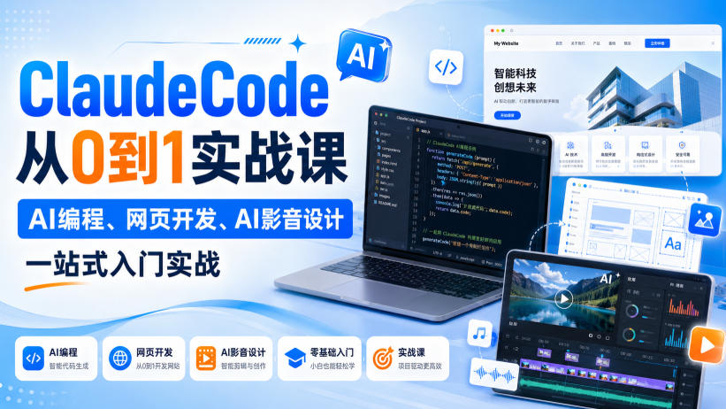 ClaudeCode从0到1实战课,AI编程、网页开发、AI影音设计一站式入门实战-米壳知道—知识分享平台