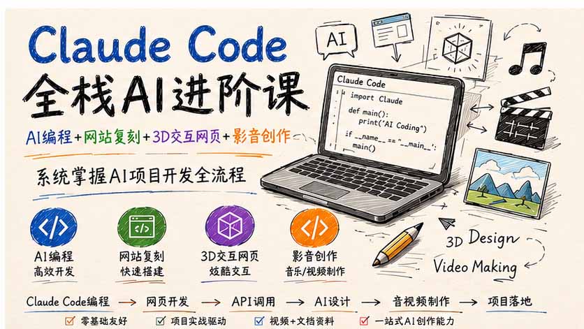 Claude Code全栈AI进阶课；AI编程+网站复刻+3D交互网页+影音创作，系统掌握AI项目开发全流程-米壳知道—知识分享平台