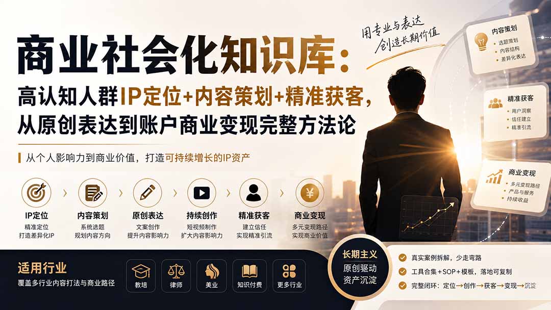 商业社会化知识库：高认知人群IP定位+内容策划+精准获客，从原创表达到账户商业变现完整方法论-米壳知道—知识分享平台