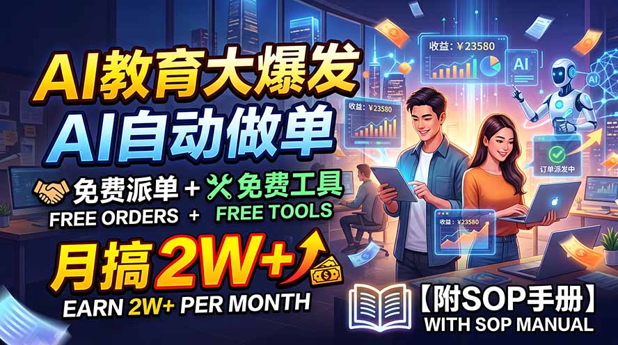 AI教育大爆发，AI自动做单，免费派单+免费工具，月搞2W+【附SOP手册】-米壳知道—知识分享平台