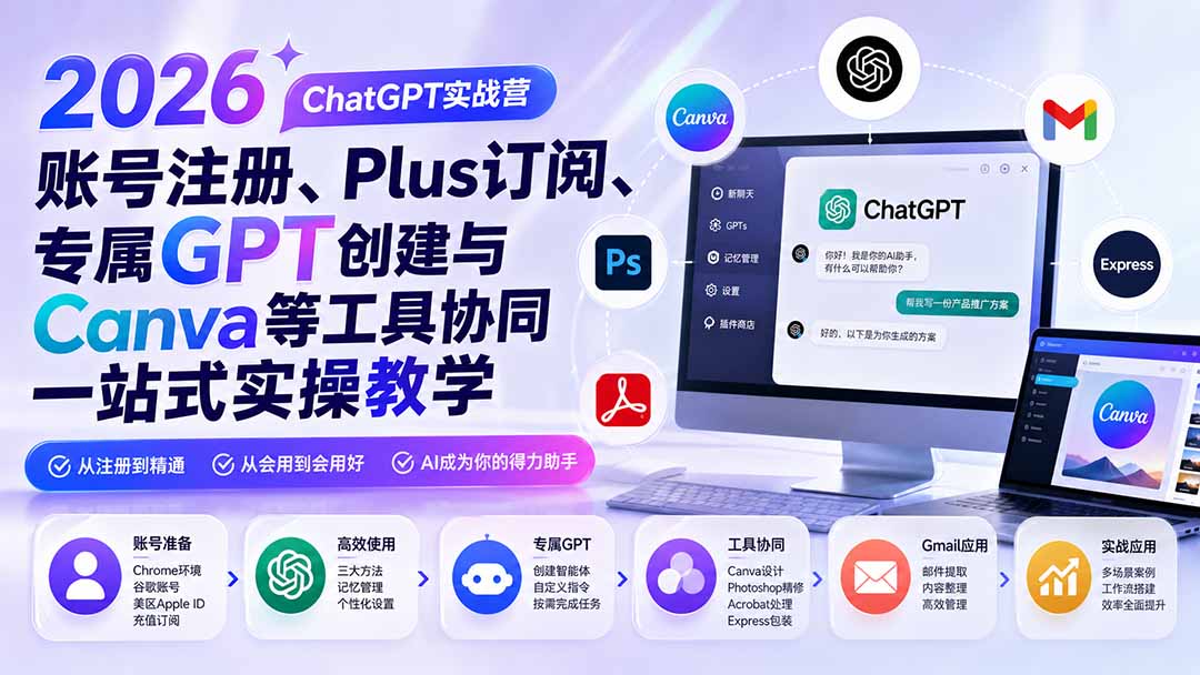 2026 ChatGPT实战营；账号注册、Plus订阅、专属GPT创建与Canva等工具协同一站式实操教学-米壳知道—知识分享平台