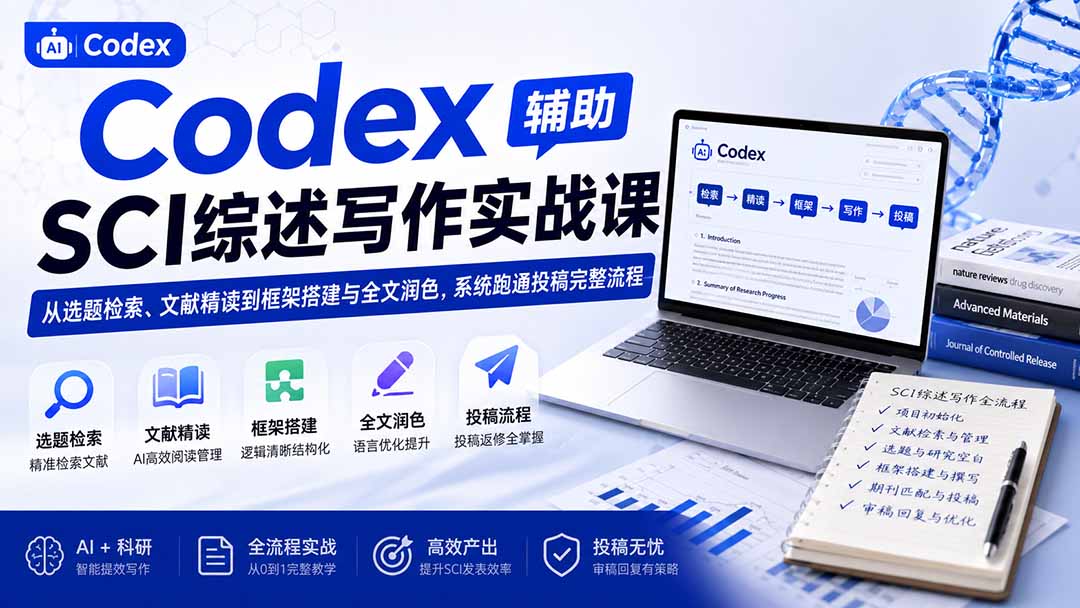 Codex辅助SCI综述写作实战课——从选题检索、文献精读到框架搭建与全文润色，系统跑通投稿完整流程-米壳知道—知识分享平台