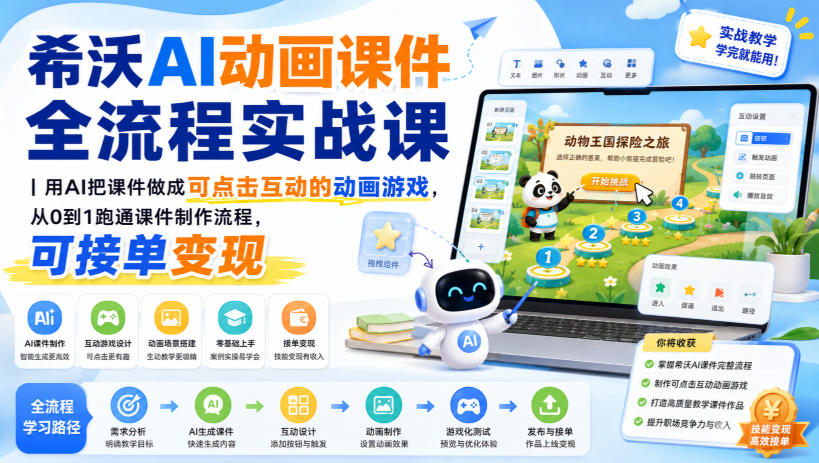 希沃AI动画课件全流程实战课｜用AI把课件做成可点击互动的动画游戏，从0到1跑通课件制作流程，可接单变现-米壳知道—知识分享平台
