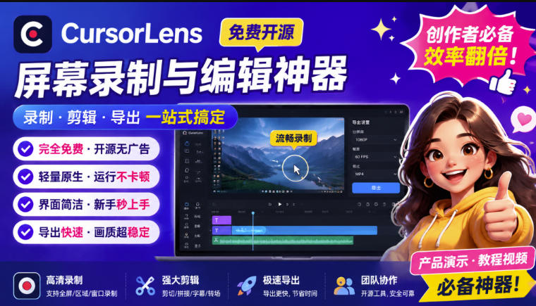 CursorLens免费开源录屏工具,支持自动缩放,教程视频录制必备神器-米壳知道—知识分享平台