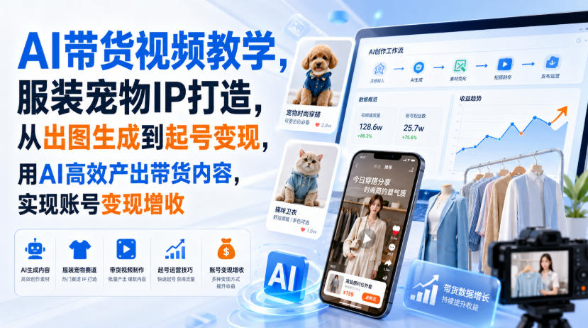 AI带货视频教学，服装宠物IP打造，从出图生成到起号变现，用AI高效产出带货内容，实现账号变现增收-米壳知道—知识分享平台