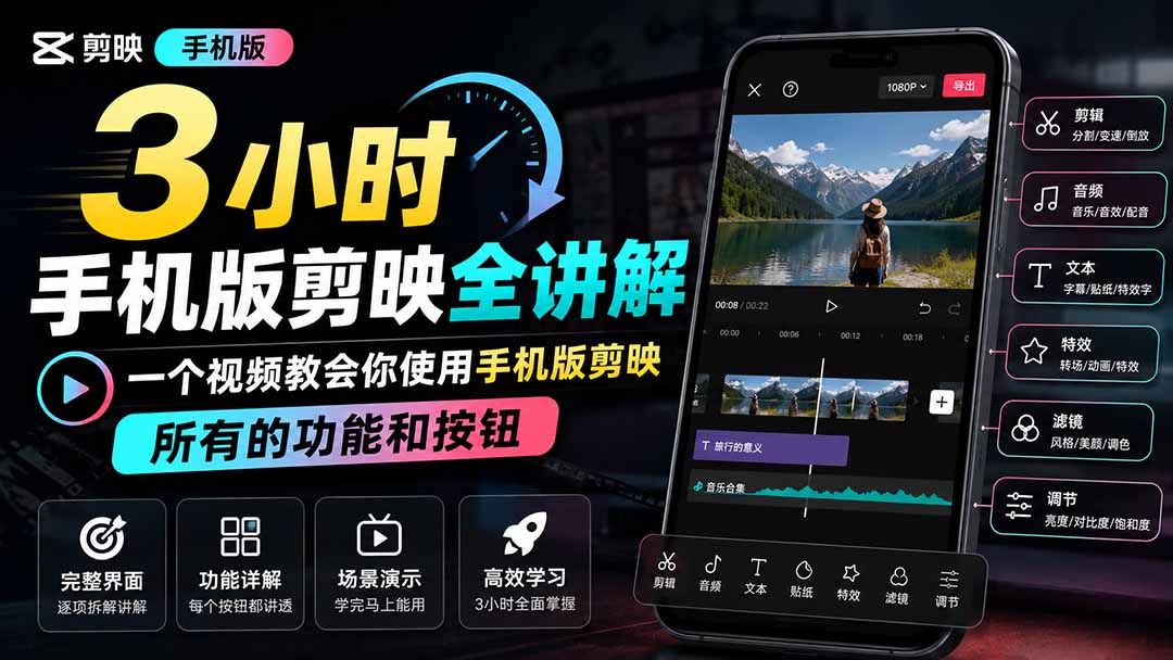 3小时手机版剪映全讲解，一个视频教会你使用手机版剪映，所有的功能和按钮-米壳知道—知识分享平台