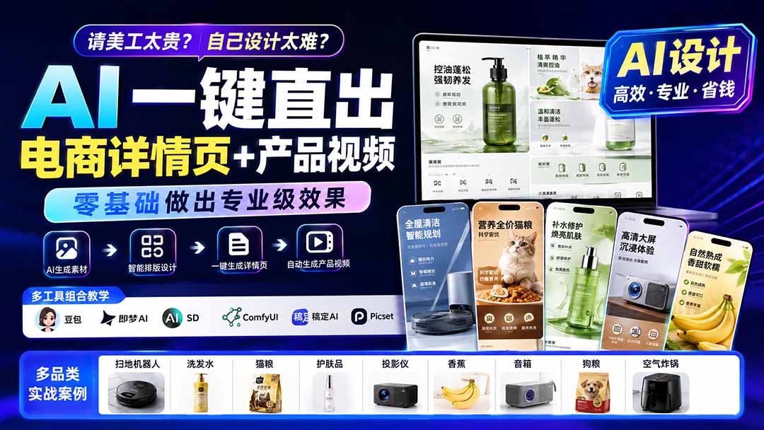 请美工太贵？自己设计太难？AI一键直出电商详情页+产品视频，零基础做出专业级效果 (更新0820-米壳知道—知识分享平台