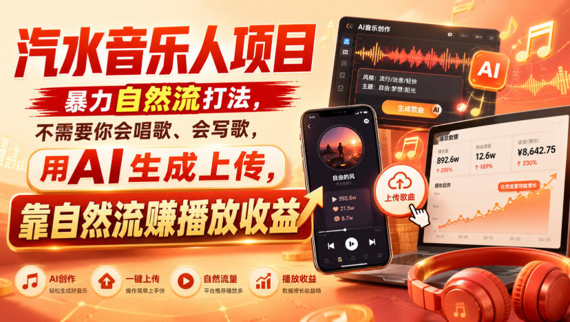 汽水音乐人项目，暴力自然流打法，不需要你会唱歌、会写歌，用AI生成上传，靠自然流賺播放收益-米壳知道—知识分享平台