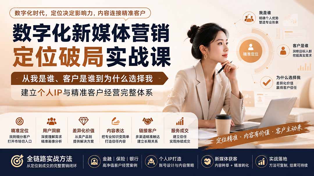 数字化新媒体营销定位破局实战课：从我是谁、客户是谁到为什么选择我，建立个人IP与精准客户经营完整体系-米壳知道—知识分享平台
