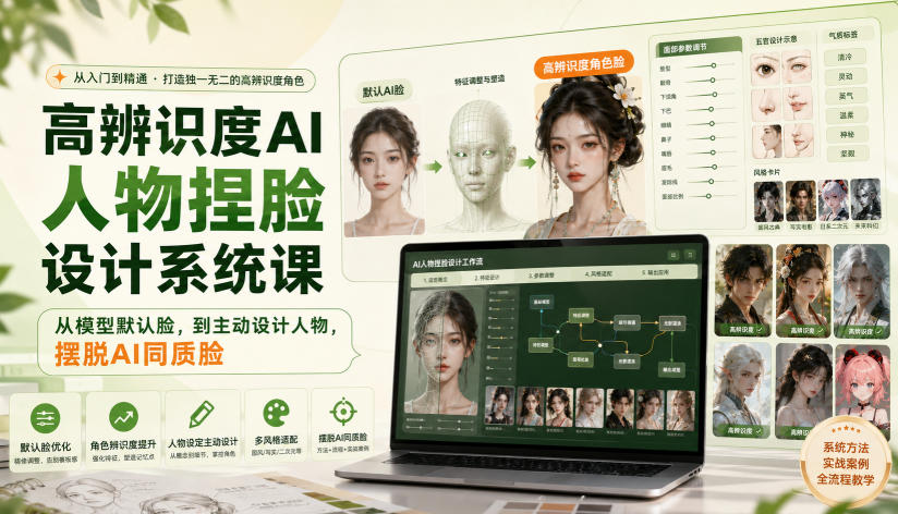 高辨识度AI人物捏脸设计系统课，从模型默认脸，到主动设计人物，摆脱AI同质脸-米壳知道—知识分享平台