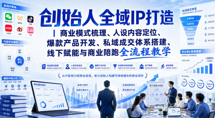 创始人全域IP打造｜商业模式梳理、人设内容定位、爆款产品开发、私域成交体系搭建、线下赋能与商业陪跑全流程教学-米壳知道—知识分享平台