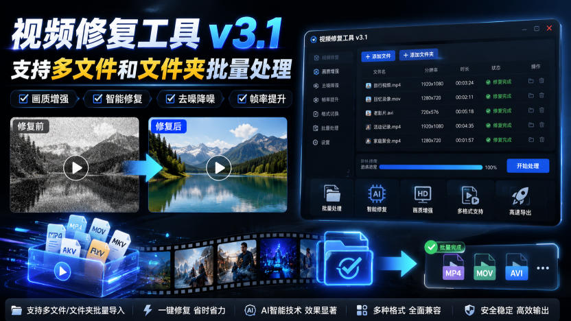 视频修复工具v3.1，支持多文件和文件夹批量处理-米壳知道—知识分享平台