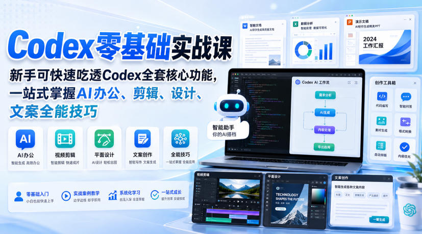 Codex零基础实战课，新手可快速吃透Codex全套核心功能，一站式掌握AI办公、剪辑、设计、文案全能技巧-米壳知道—知识分享平台