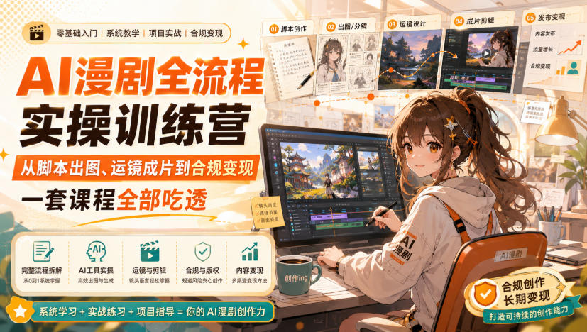 AI漫剧全流程实操训练营，从脚本出图、运镜成片到合规变现，一套课程全部吃透-米壳知道—知识分享平台