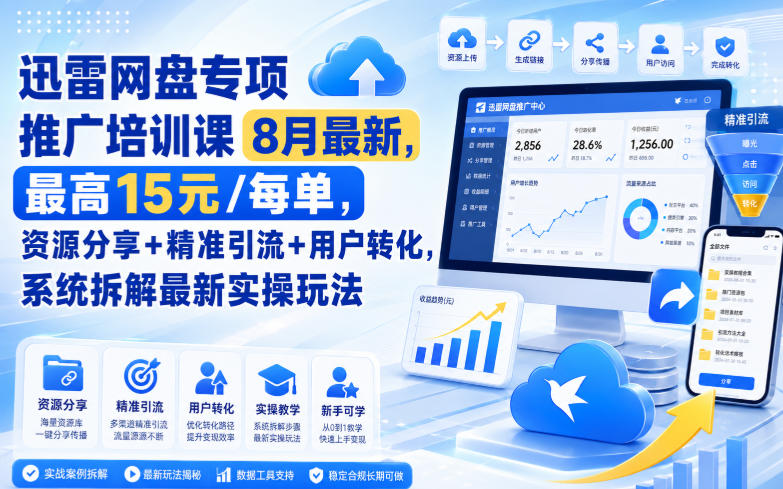 迅雷网盘专项推广培训课8月最新，最高15米/每单，资源分享+精准引流+用户转化，系统拆解最新实操玩法(更新0824)-米壳知道—知识分享平台
