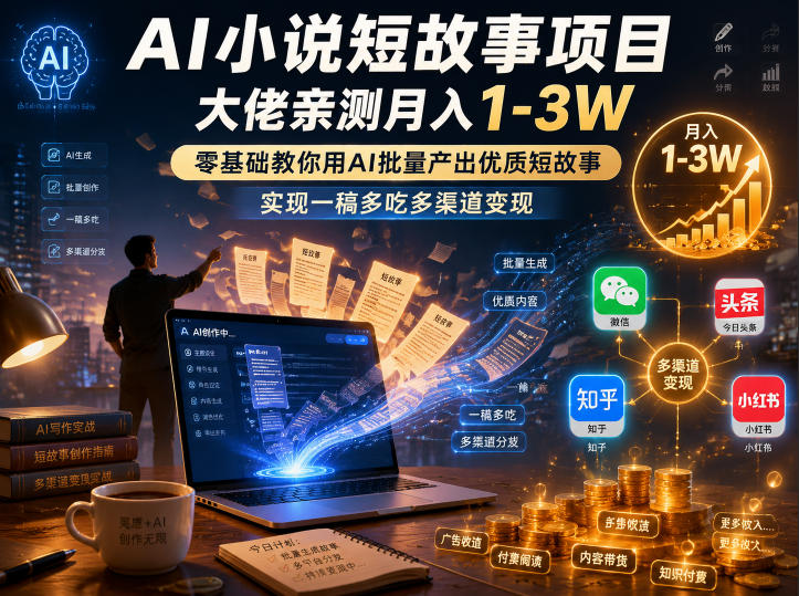 AI小说短故事项目，大佬亲测月入1-3W，零基础教你用AI批量产出优质短故事，实现一稿多吃多渠道变现(更新0824)-米壳知道—知识分享平台