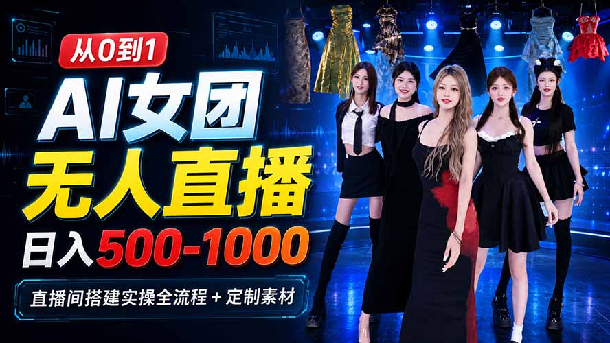 AI 女团无人直播，躺入500-1000每天，直播间搭建实操全流程+定制素材-米壳知道—知识分享平台