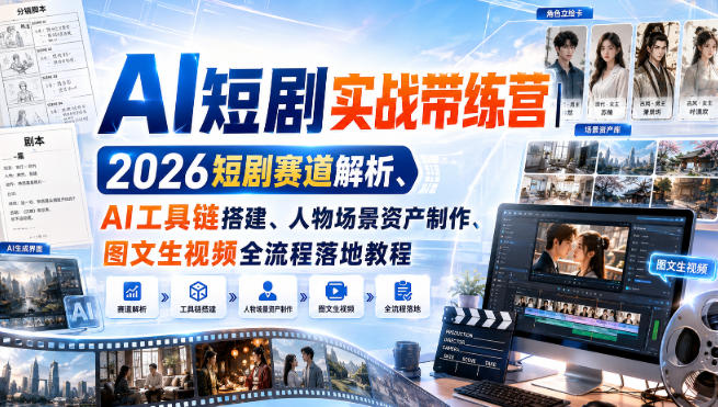 AI短剧实战带练营｜2026短剧赛道解析、AI工具链搭建、人物场景资产制作、图文生视频全流程落地教程-米壳知道—知识分享平台