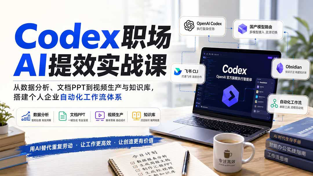 Codex职场AI提效实战课：从数据分析、文档PPT到视频生产与知识库，搭建个人企业自动化工作流体系-米壳知道—知识分享平台
