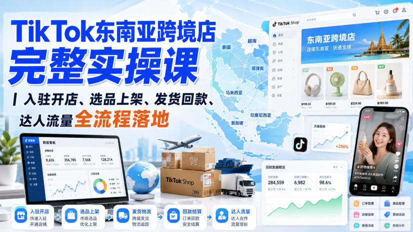 TikTok东南亚跨境店完整实操课｜入驻开店、选品上架、发货回款、达人流量全流程落地-米壳知道—知识分享平台
