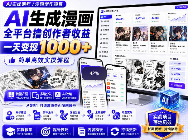 AI生成漫画全平台撸创作者收益内部课程，实操最高单日变现1k+-米壳知道—知识分享平台